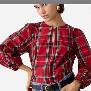 Jcrew plaid top NWT Puff-sleeve poplin top in Good Tidings plaid size large